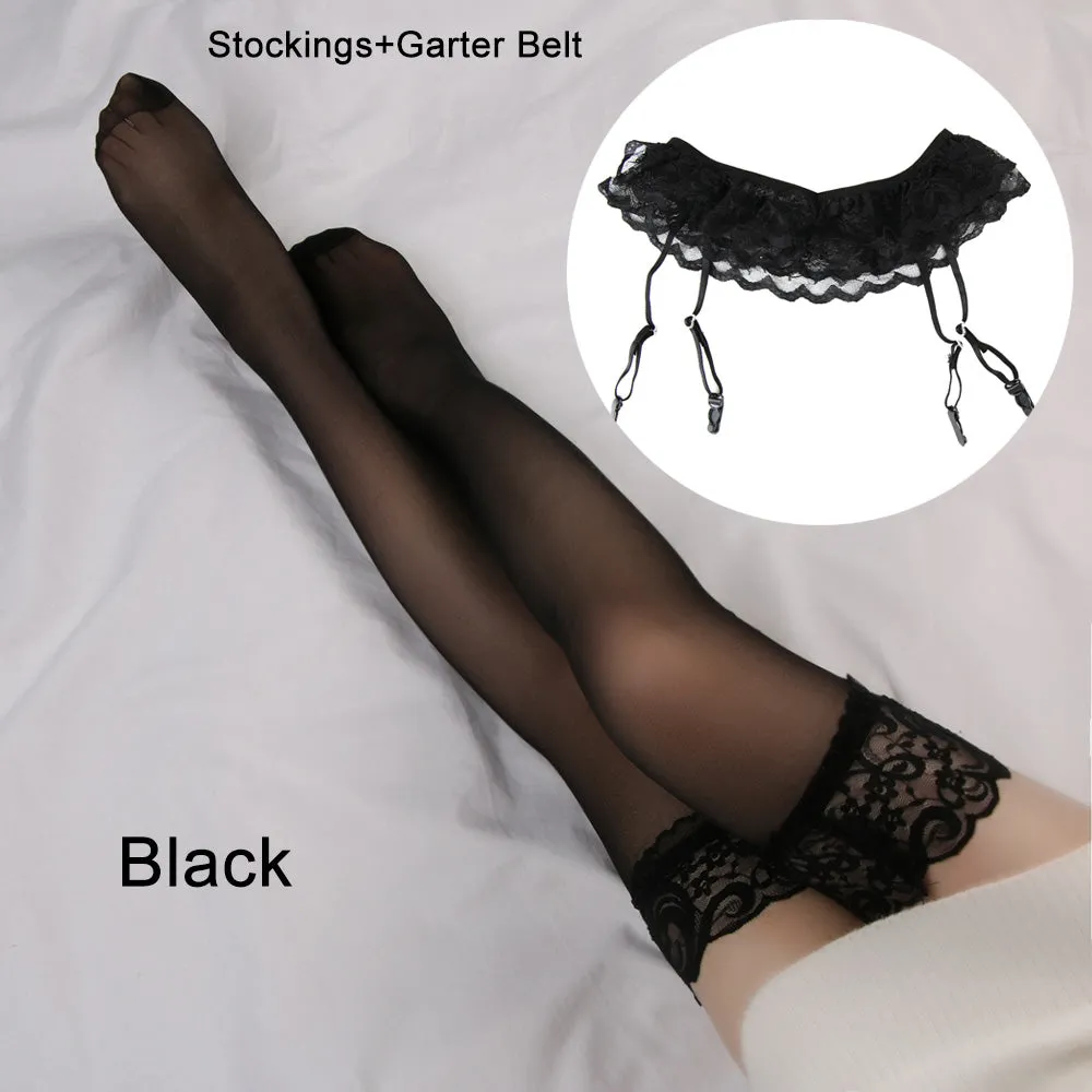 1 Set Womens Fashion Sexy Lace Soft Top Thigh-Highs Stockings   Suspender Garter Belt