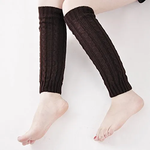 2 Pack of Womens Cable Knit Knee High Knitted Crochet Leg Warmers Long Socks