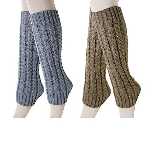 2 Pack of Womens Cable Knit Leg Warmers Knitted Crochet Long Socks