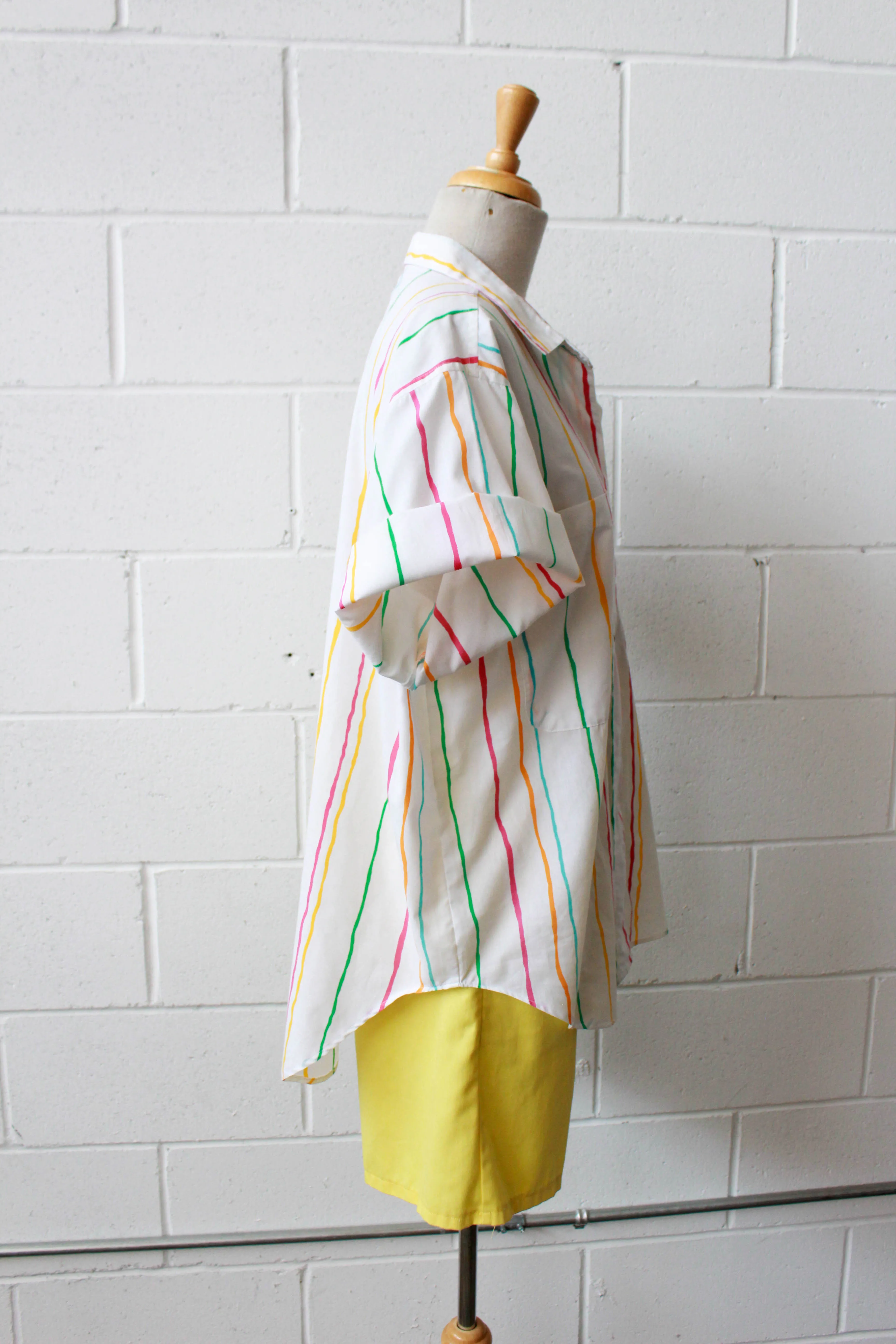 80s Bright Striped Short Sleeve Shirt, Medium