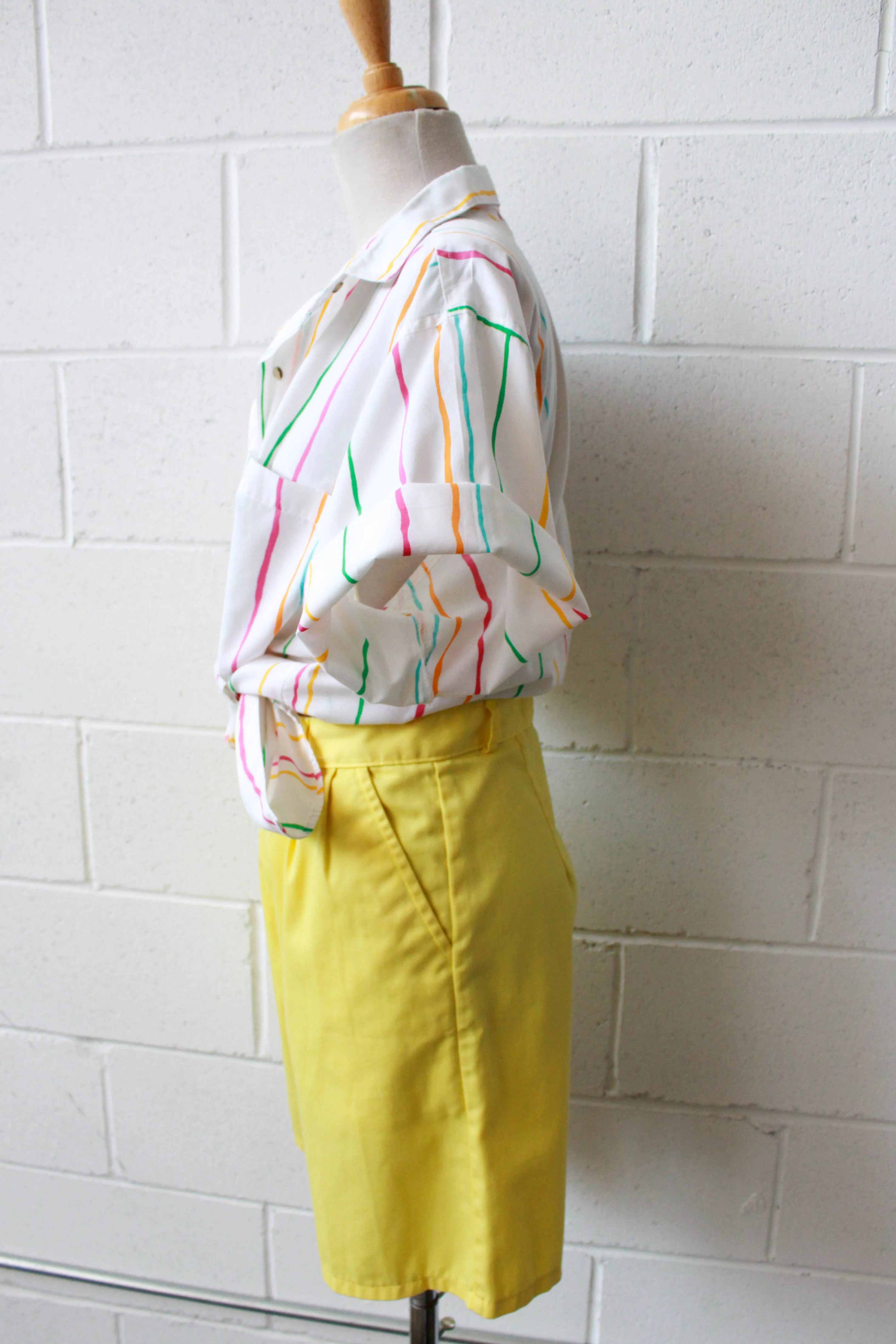 80s Bright Striped Short Sleeve Shirt, Medium