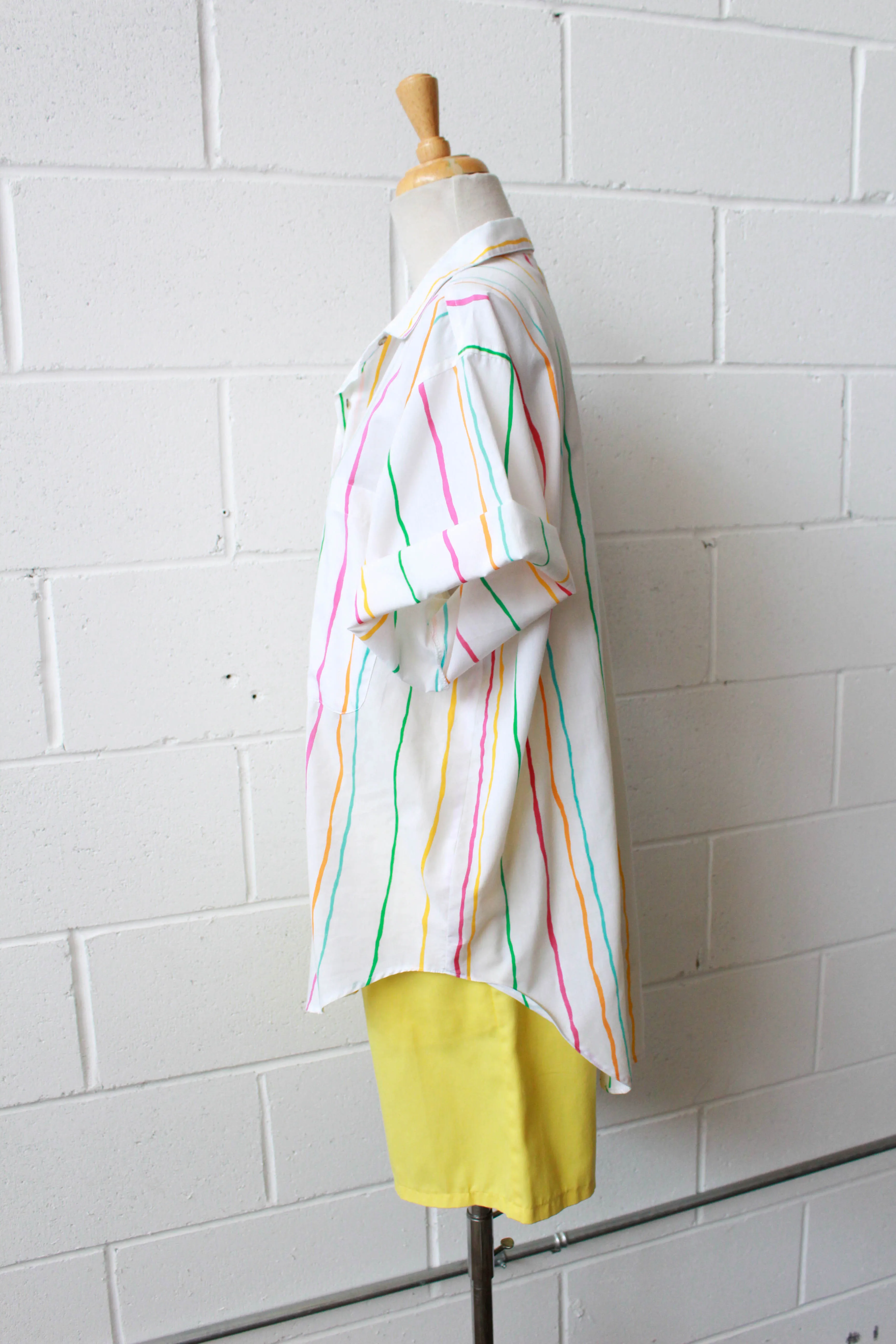 80s Bright Striped Short Sleeve Shirt, Medium