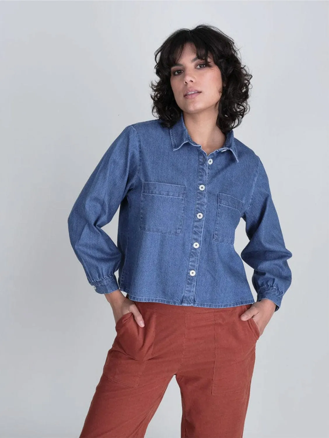 Ada Cotton Cropped Blouse | Denim