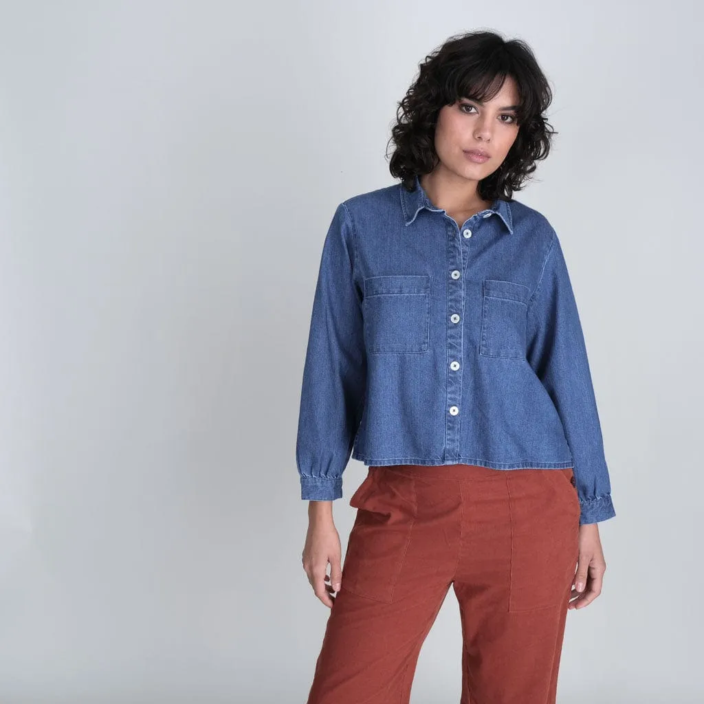 Ada Cotton Cropped Blouse | Denim