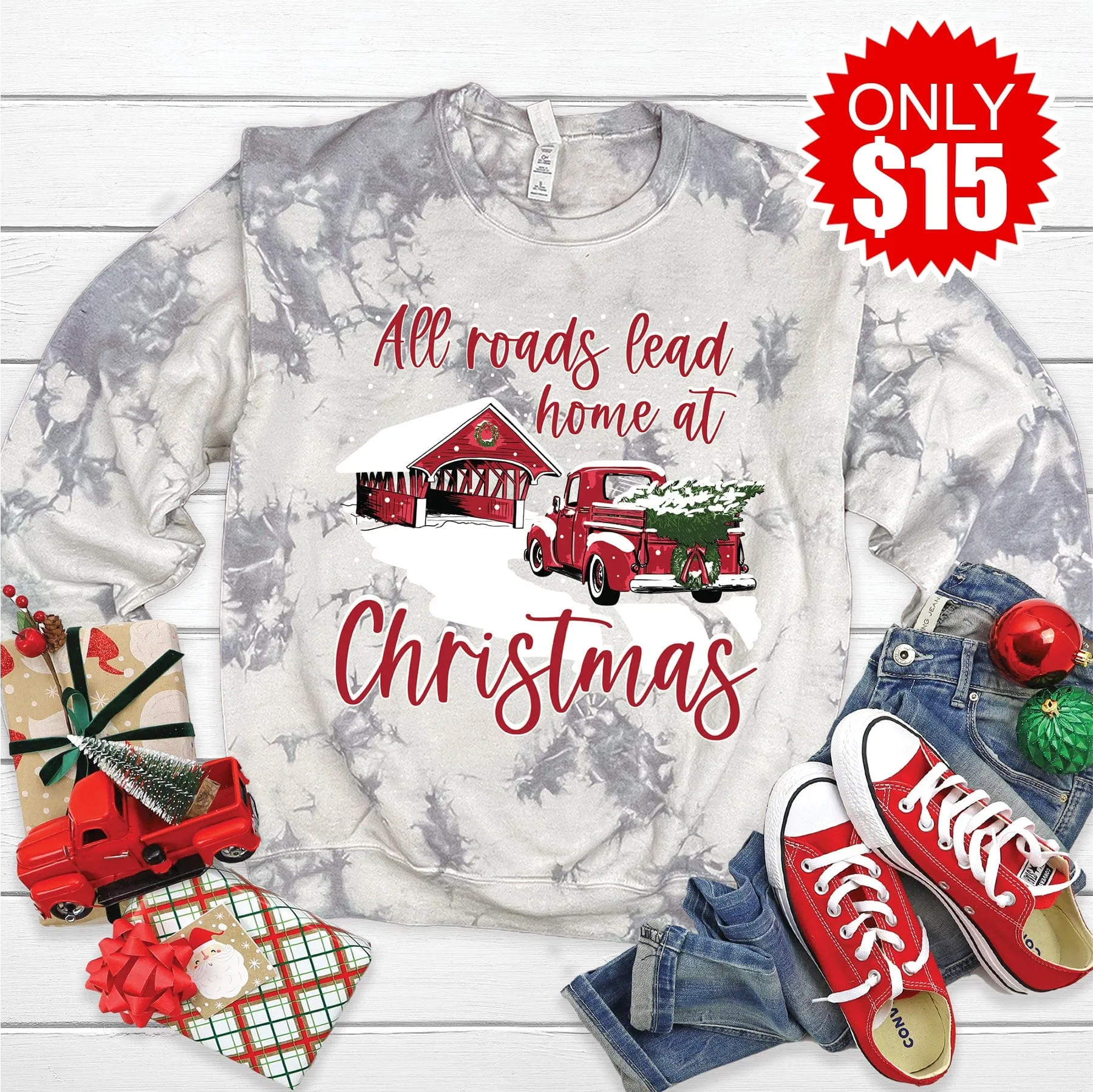 All Roads Christmas Bridge Tie Dye Sweatshirt - 15