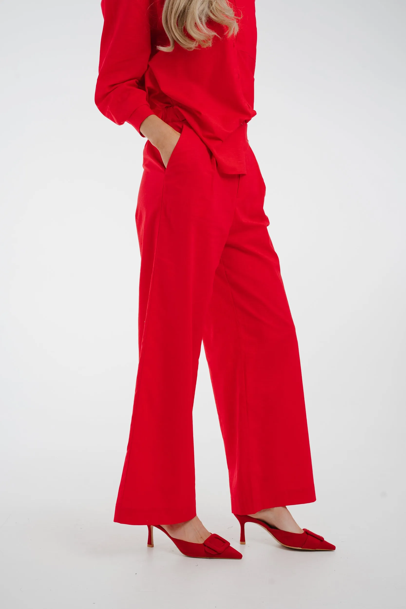 Arabella Linen Mix Trousers In Red