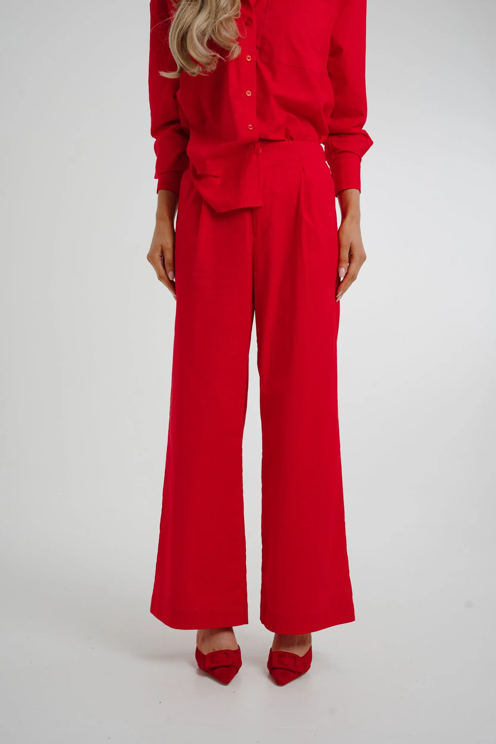 Arabella Linen Mix Trousers In Red