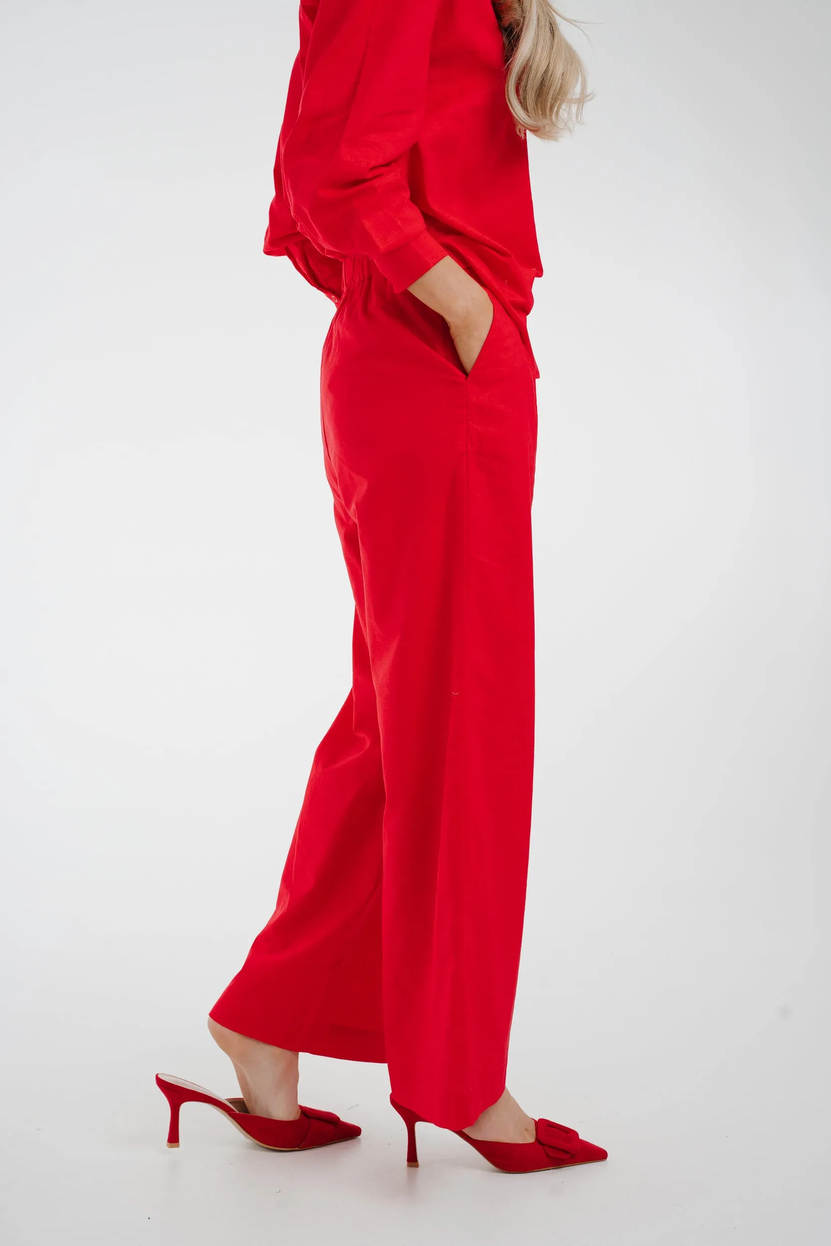 Arabella Linen Mix Trousers In Red