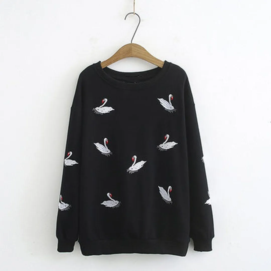 Babakud Autumn Crane Embroidery Loose Sweatshirt