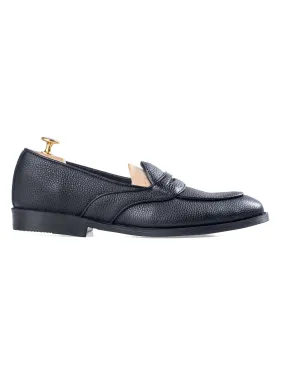 Belgian Loafer with Penny - Black Pebble Grain Leather (Flexi-Sole)