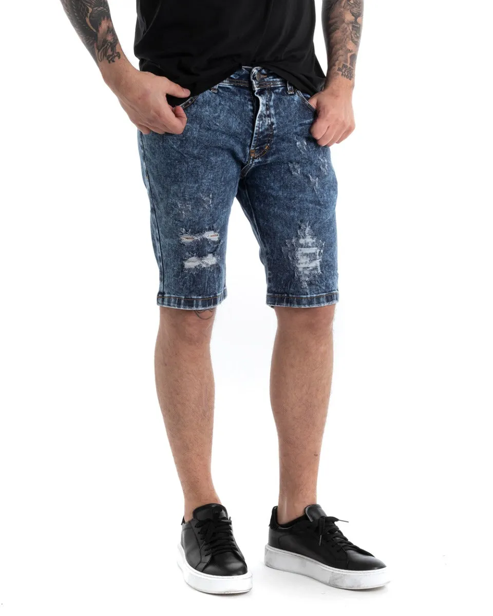 Bermuda Pantaloncino Uomo Jeans Denim Rotture Cinque Tasche Slavato GIOSAL-PC1816A