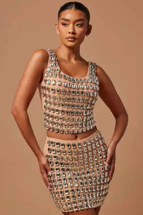 Beverly Embellished Crop Top - Nude