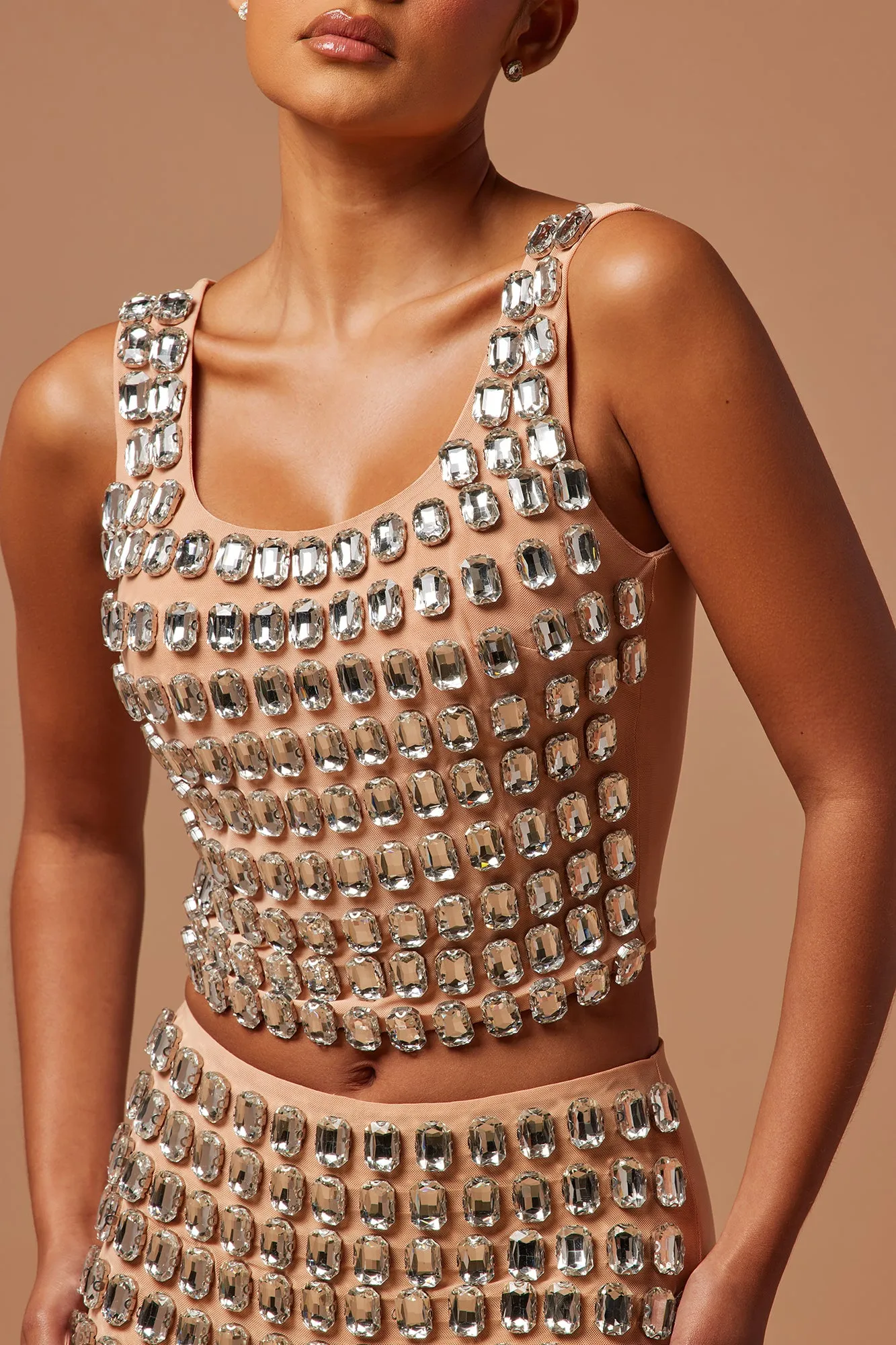 Beverly Embellished Crop Top - Nude