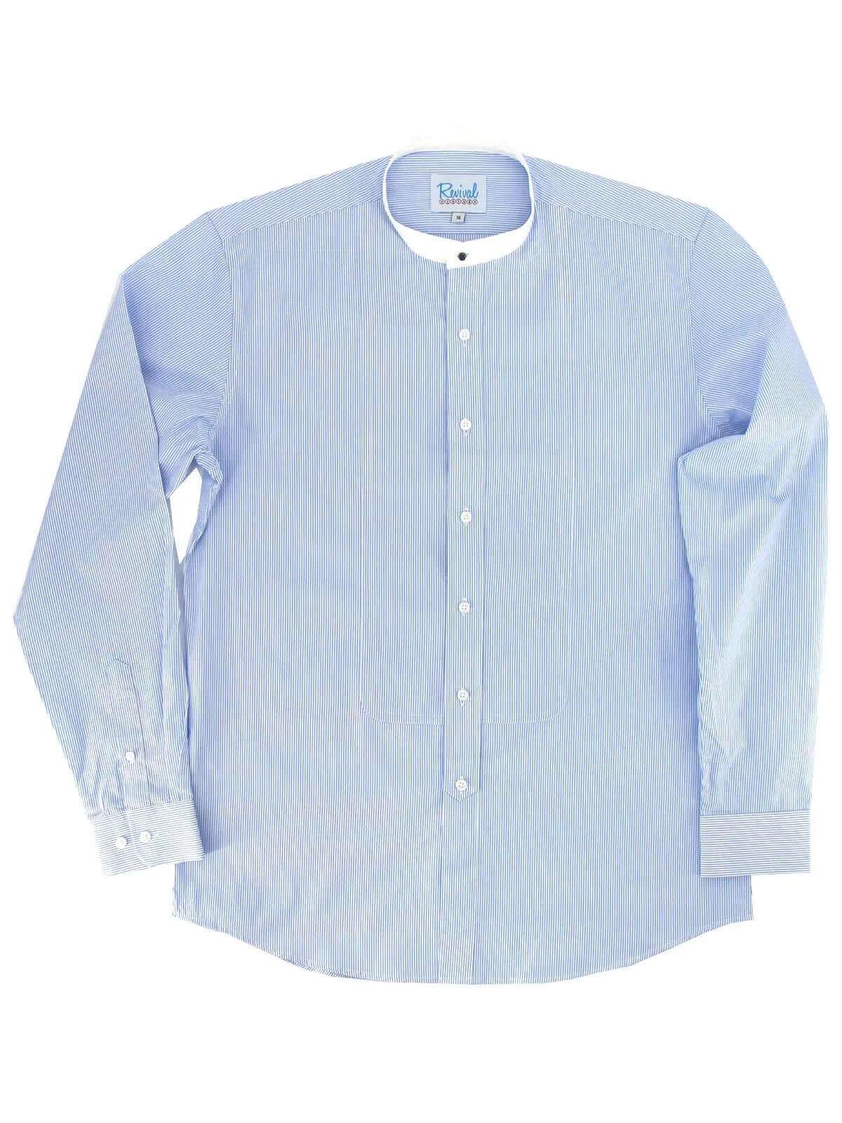 Blue Stripe 1940s Vintage Look Collarless Grandad Shirt