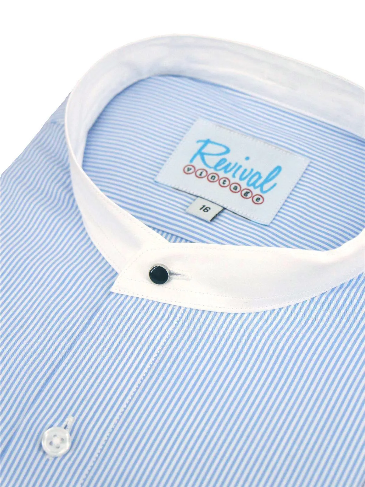 Blue Stripe 1940s Vintage Look Collarless Grandad Shirt