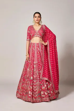 Bright Pink Embellished Swiss Georgette Silk Lehenga Set