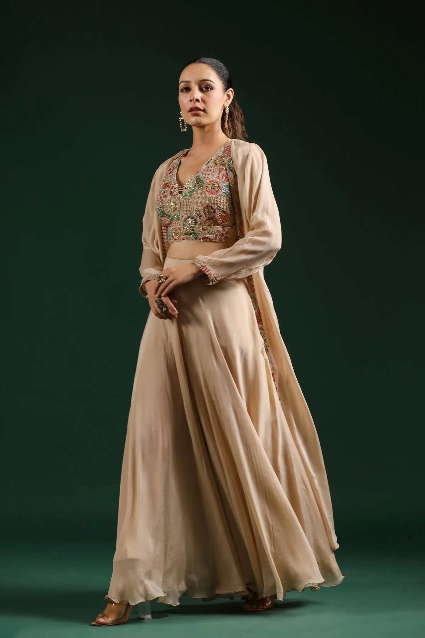 Champagne Embroidered Cape Set