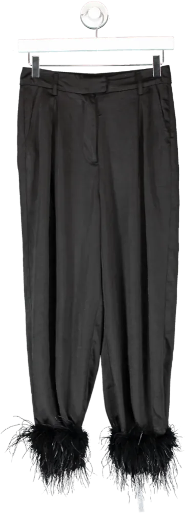 Club L Black Feather Trimmed Satin Trousers UK 8