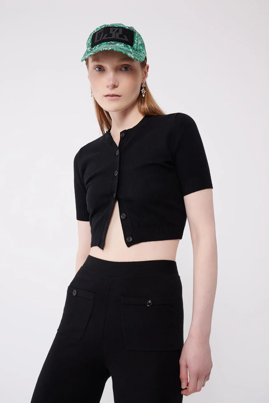 Coal Peachskin Short Sleeve Crop Cardigan