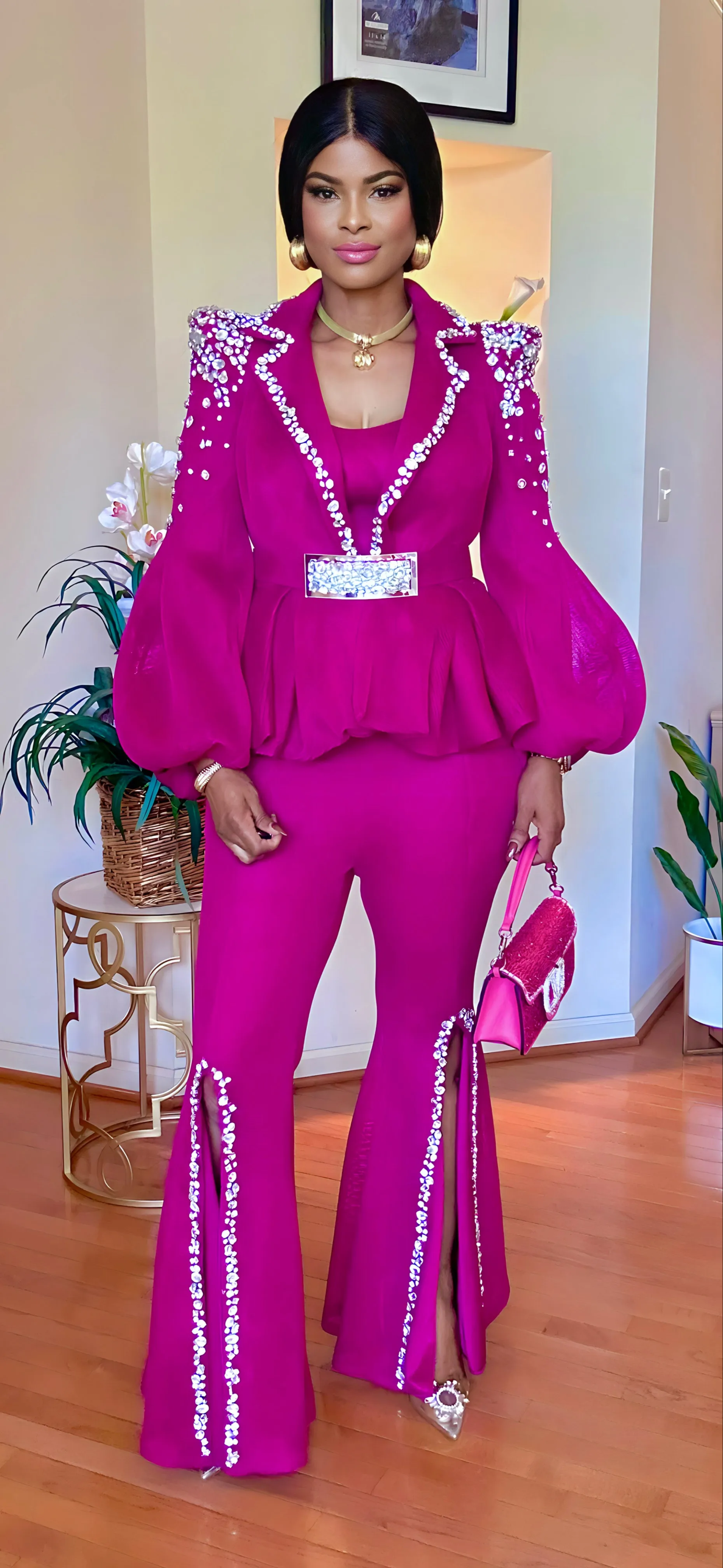 COUTURE 4 PIECE PALAZZO PANT SLIT(MAGENTA)