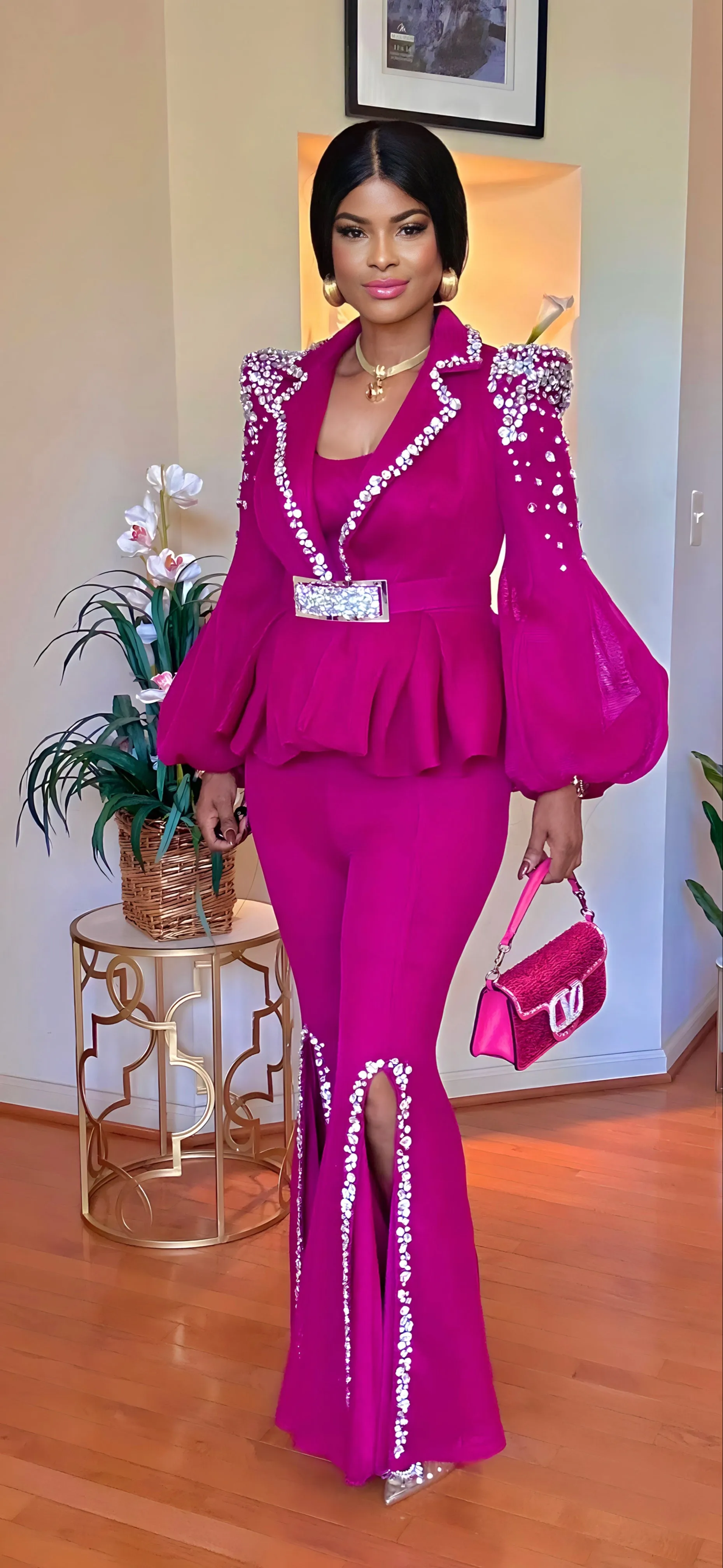 COUTURE 4 PIECE PALAZZO PANT SLIT(MAGENTA)