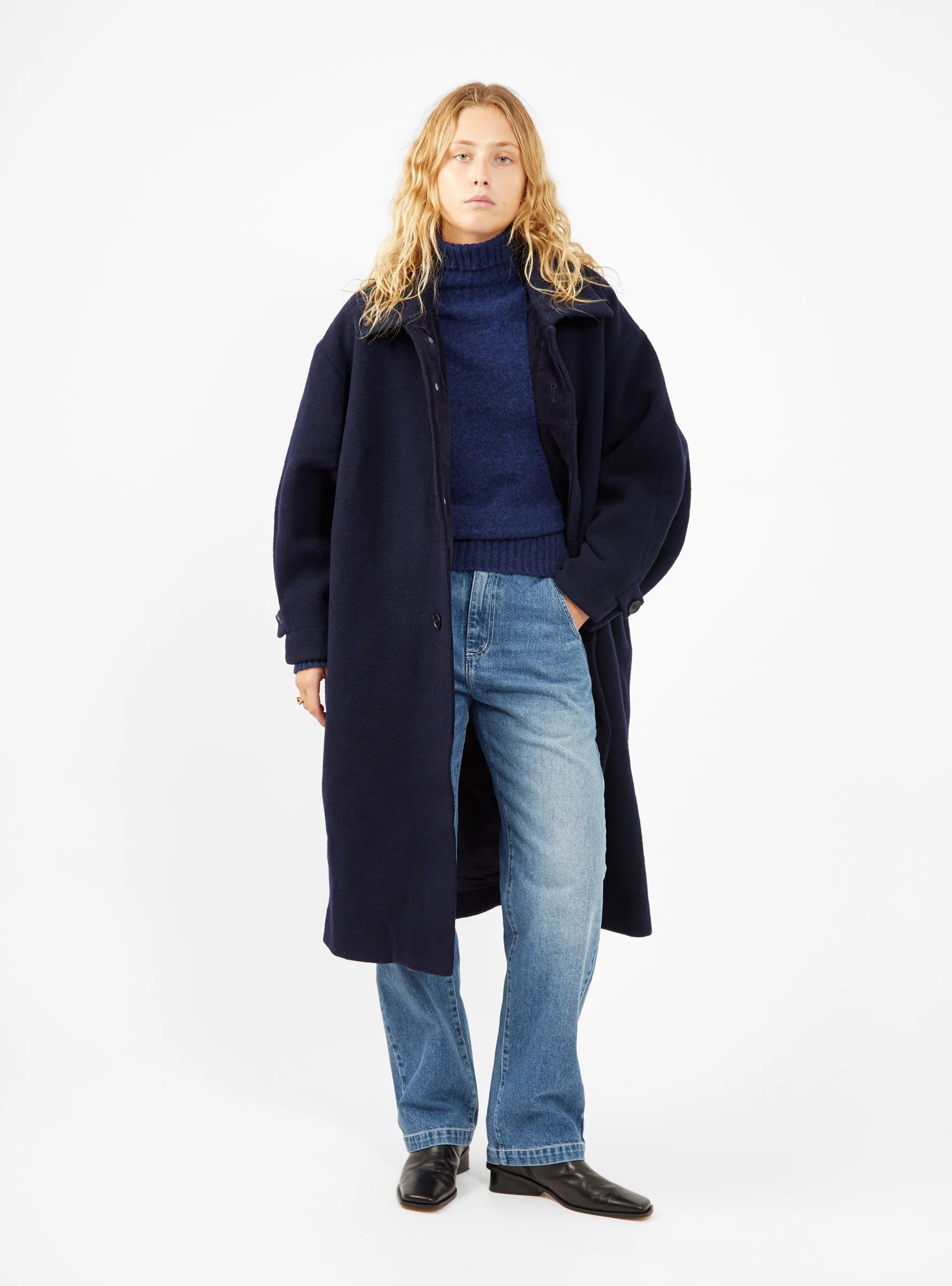 Cuffed Wool Coat Navy