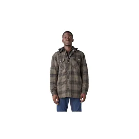 Dickies Fleece Hooded Flannel Shirt Jacket Moss Chocolate Ombre Plaid