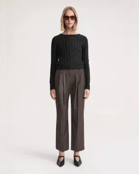 Ash-Colored Double-Pleated Cropped Trousers