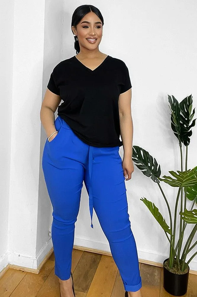 Drawstring Waist Rolled Up Hem Cotton Trousers