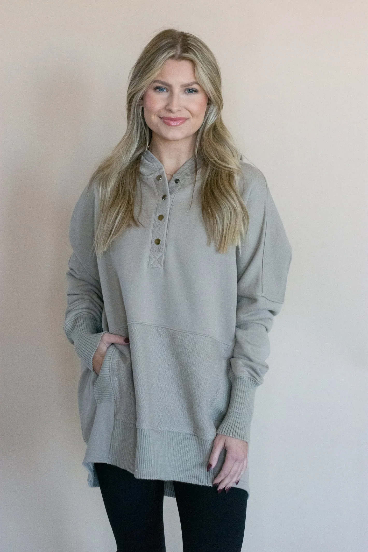 Easy to Wear Taupe Hoodie Top