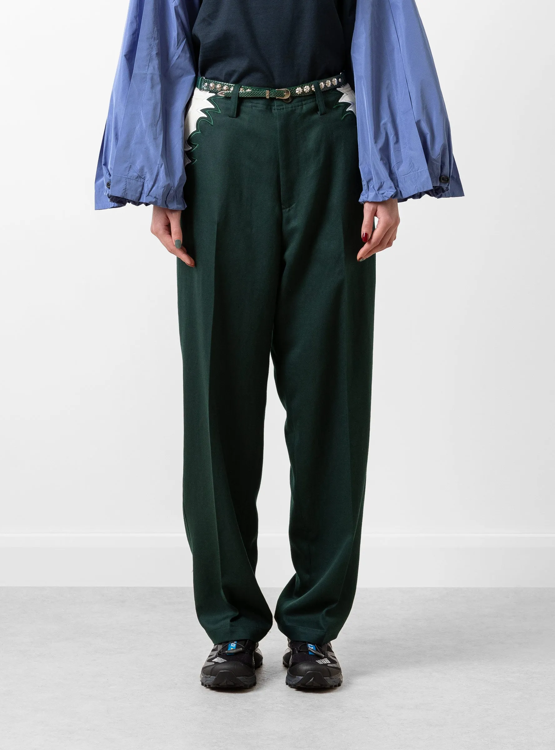 Embroidery Western Trousers Green