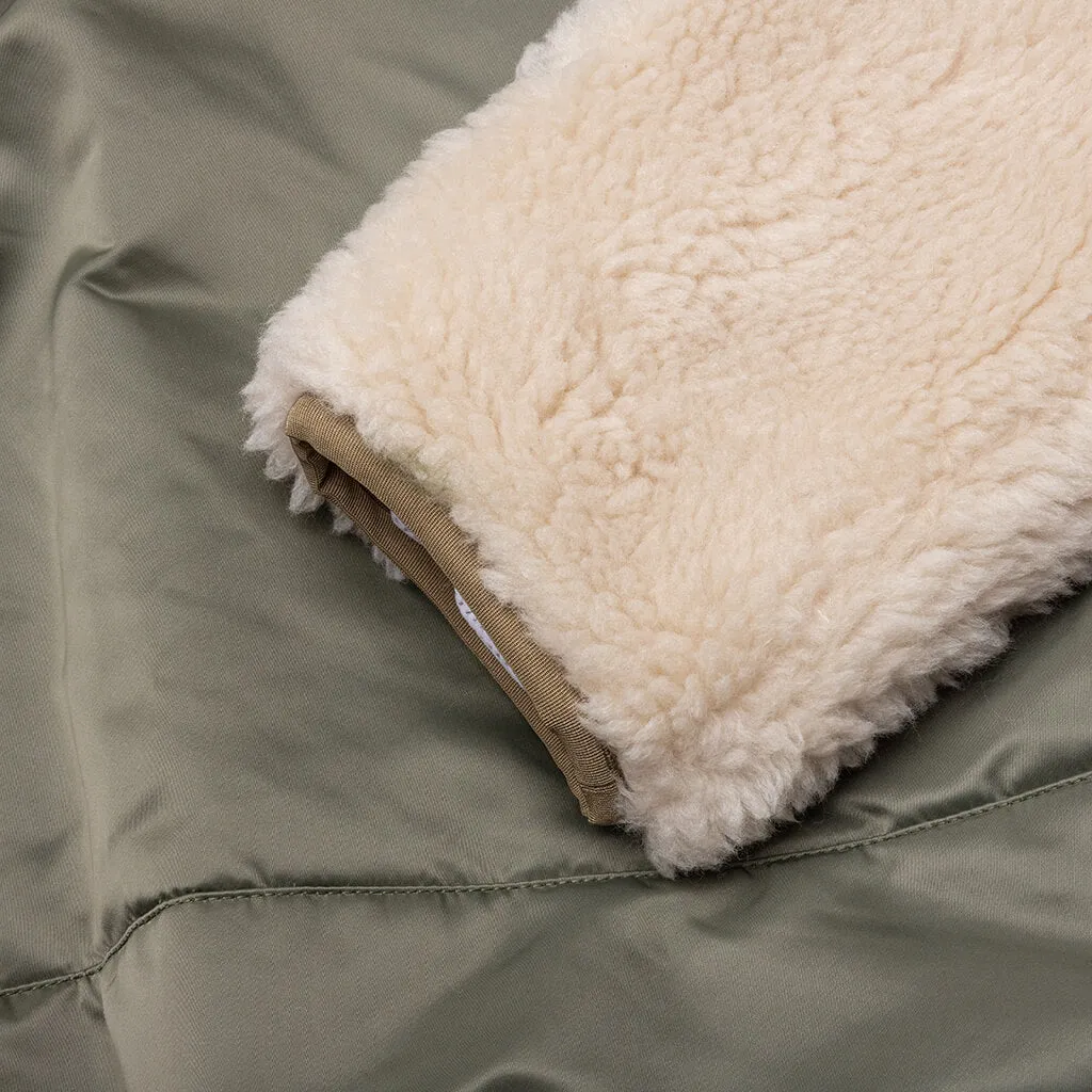 Faux Shearling Nylon Twill Blouson - Khaki/Ecru