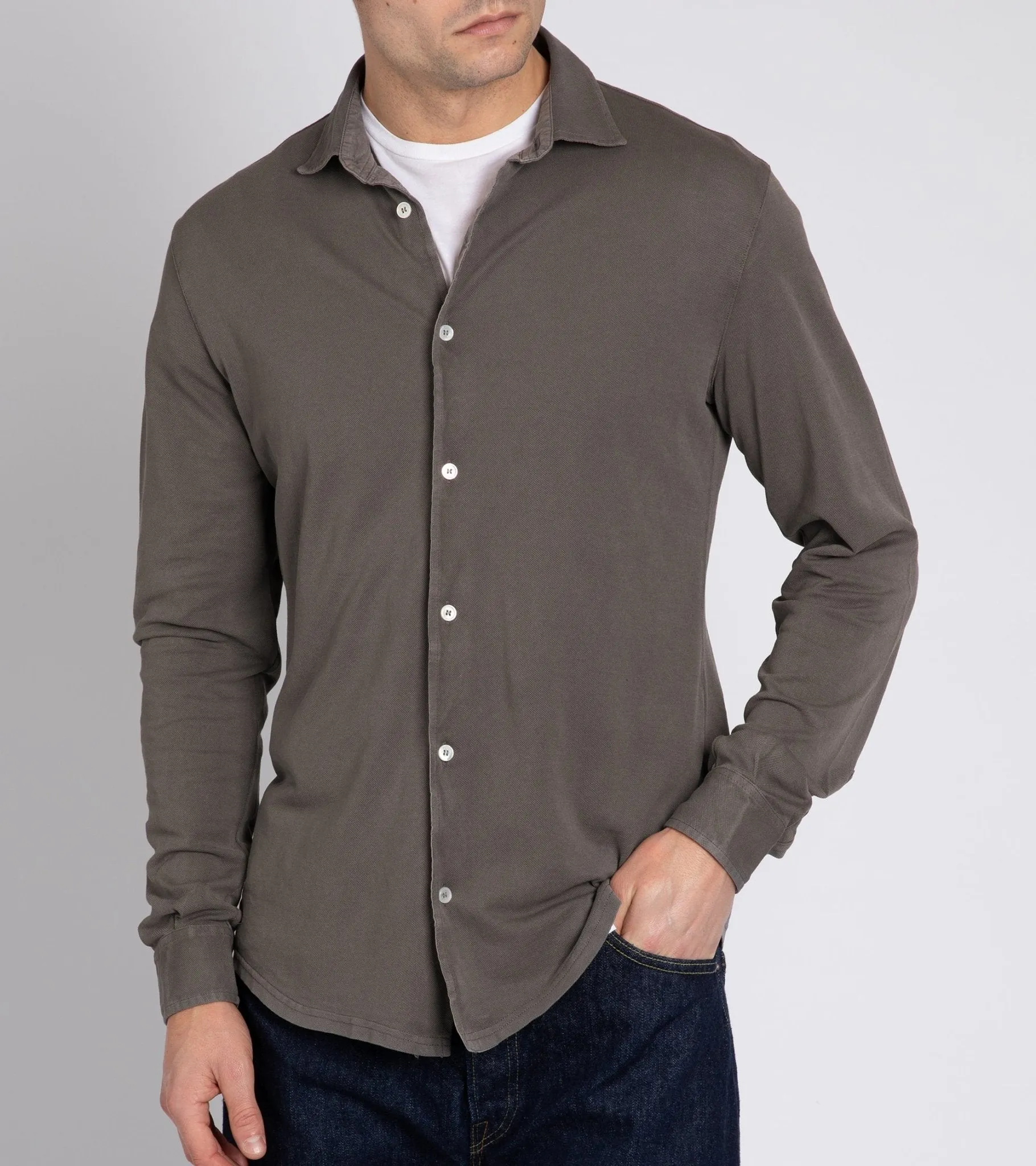 Fedeli Light Cotton Pique Shirt: Grey