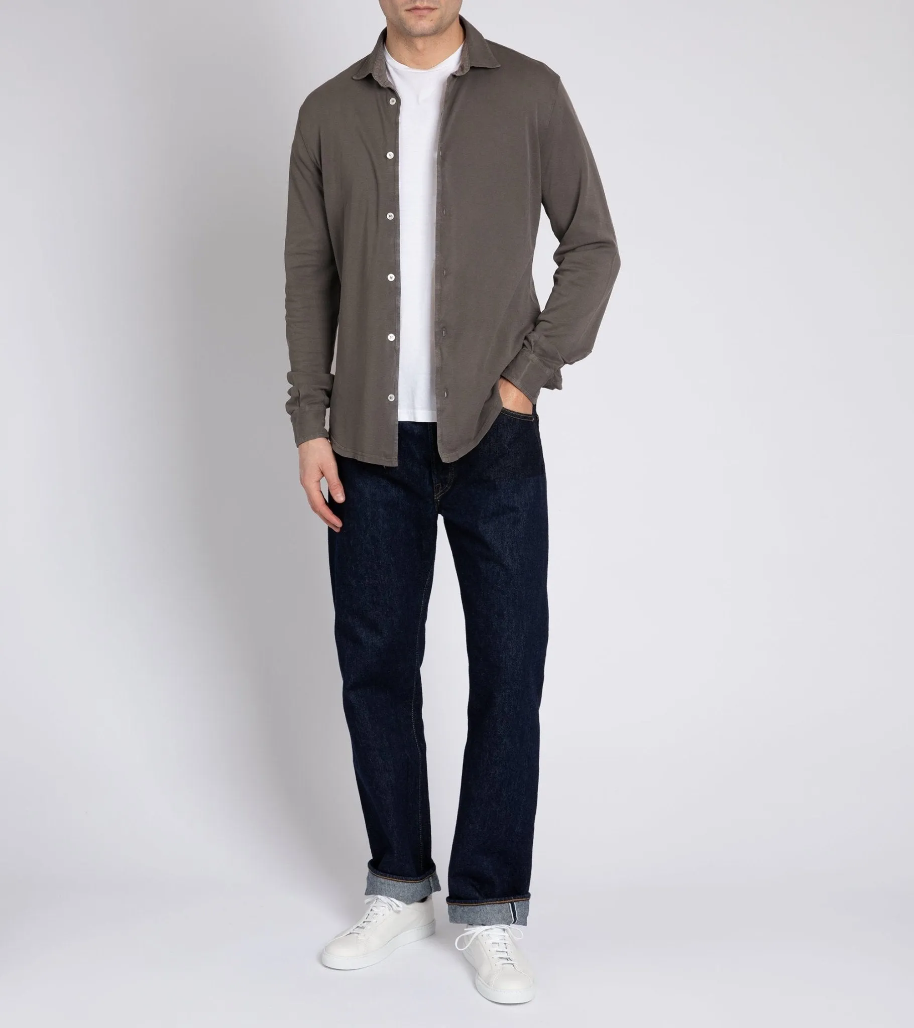 Fedeli Light Cotton Pique Shirt: Grey