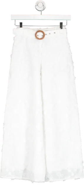 FOREVER NEW White Petite Length Flower Embellished Trousers UK 4