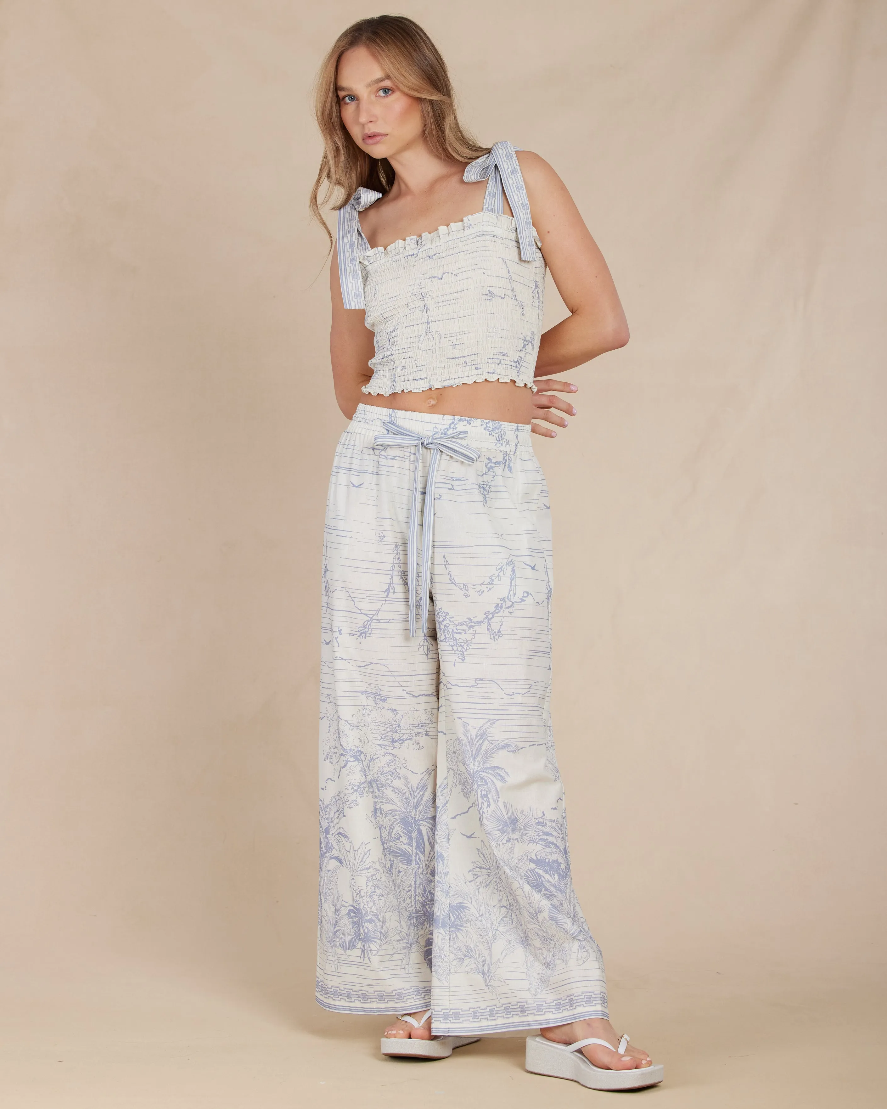 Fresco Linen Shirred Crop Top