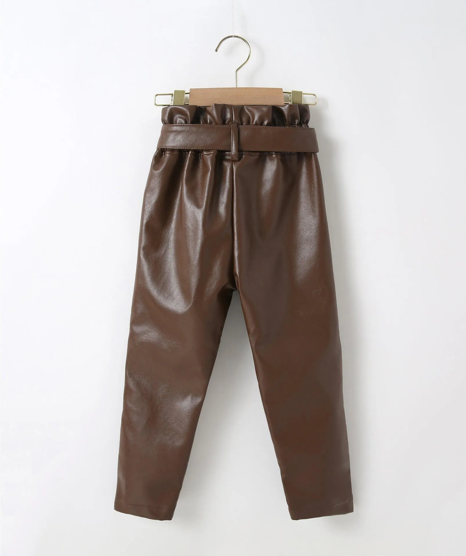 Girls' Autumn and Winter PU Leather Trousers, Solid Trousers, Including Belt