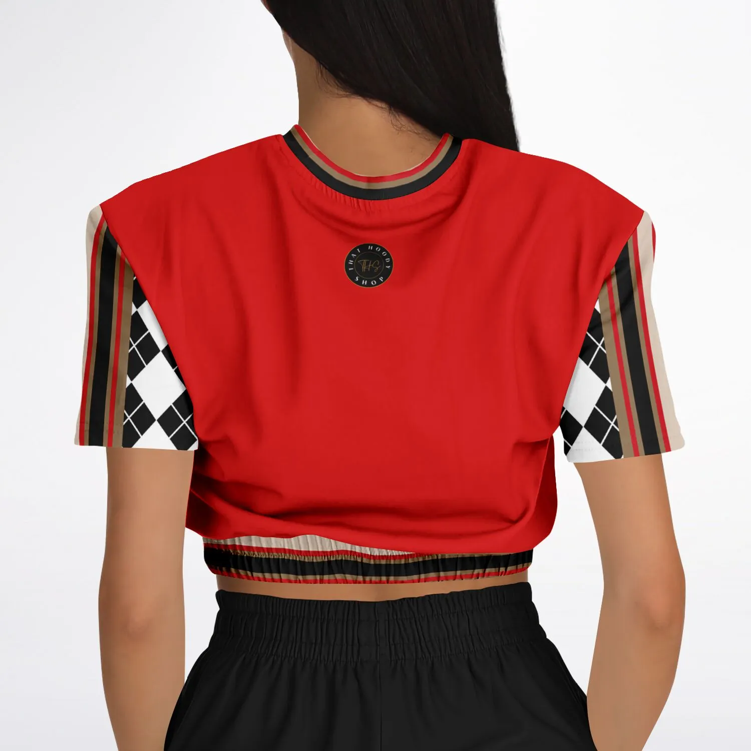 Gold Line Red Short Sleeve Cropped Eco-Poly Sweater