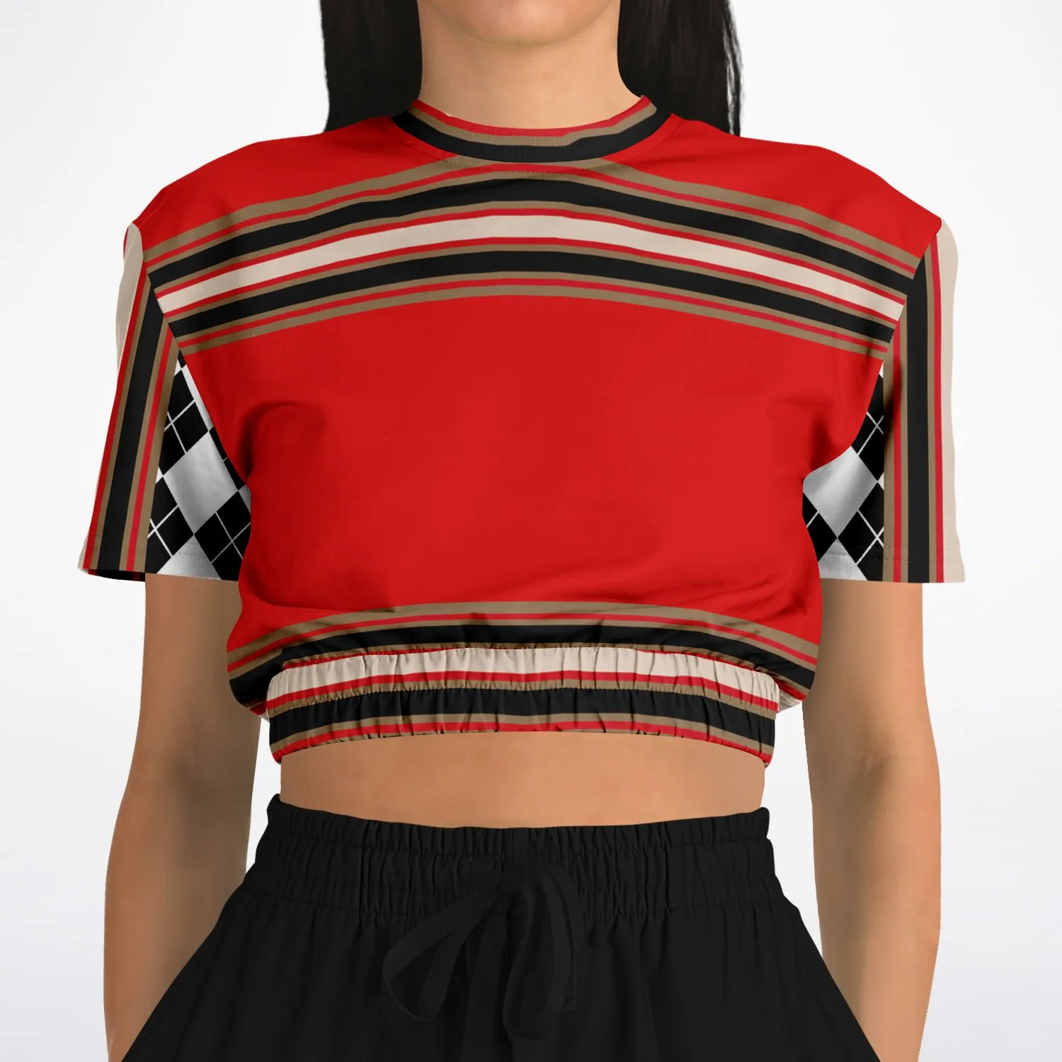 Gold Line Red Short Sleeve Cropped Eco-Poly Sweater