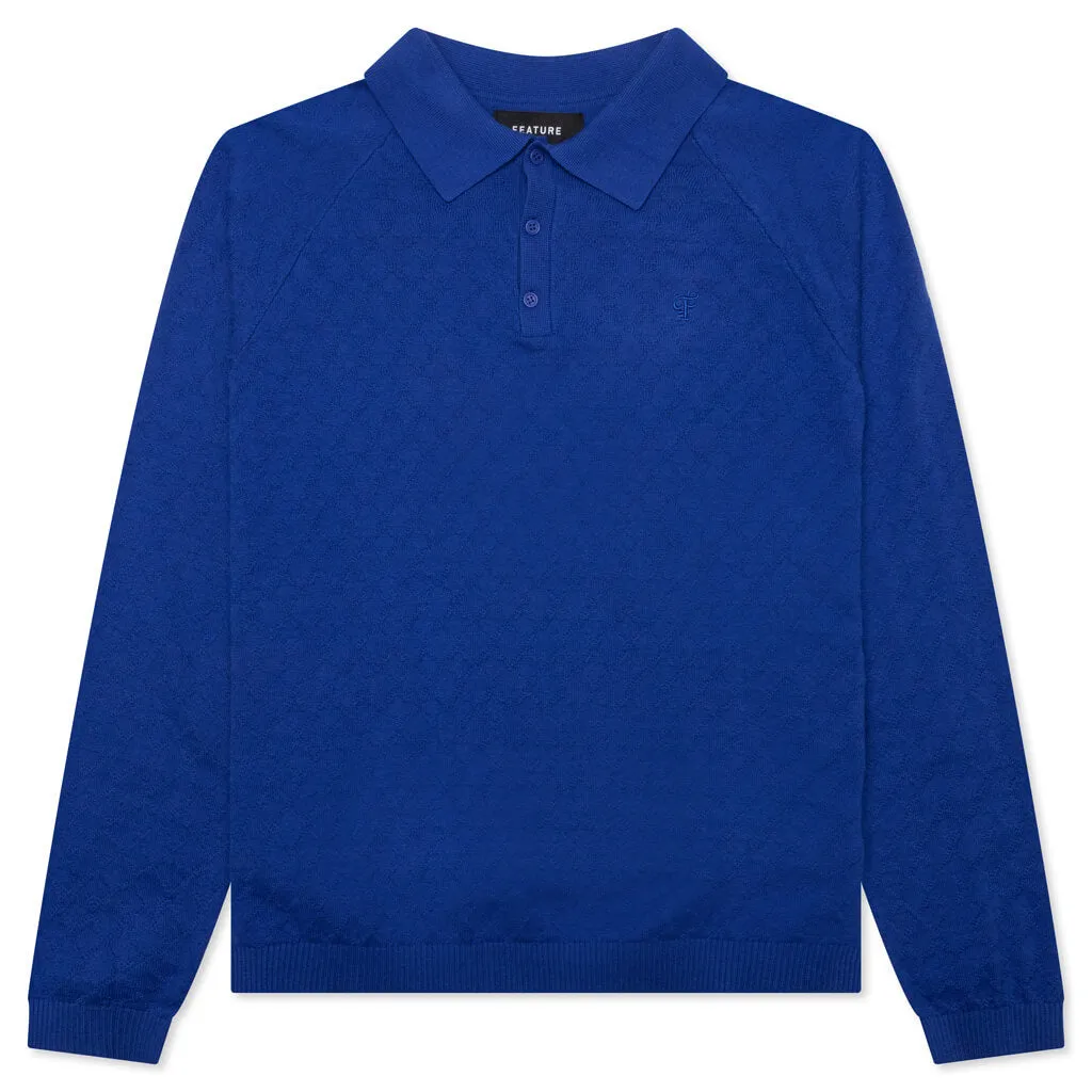 Hogan Pointelle Raglan Sleeve Sweater Polo - Indeevar Blue