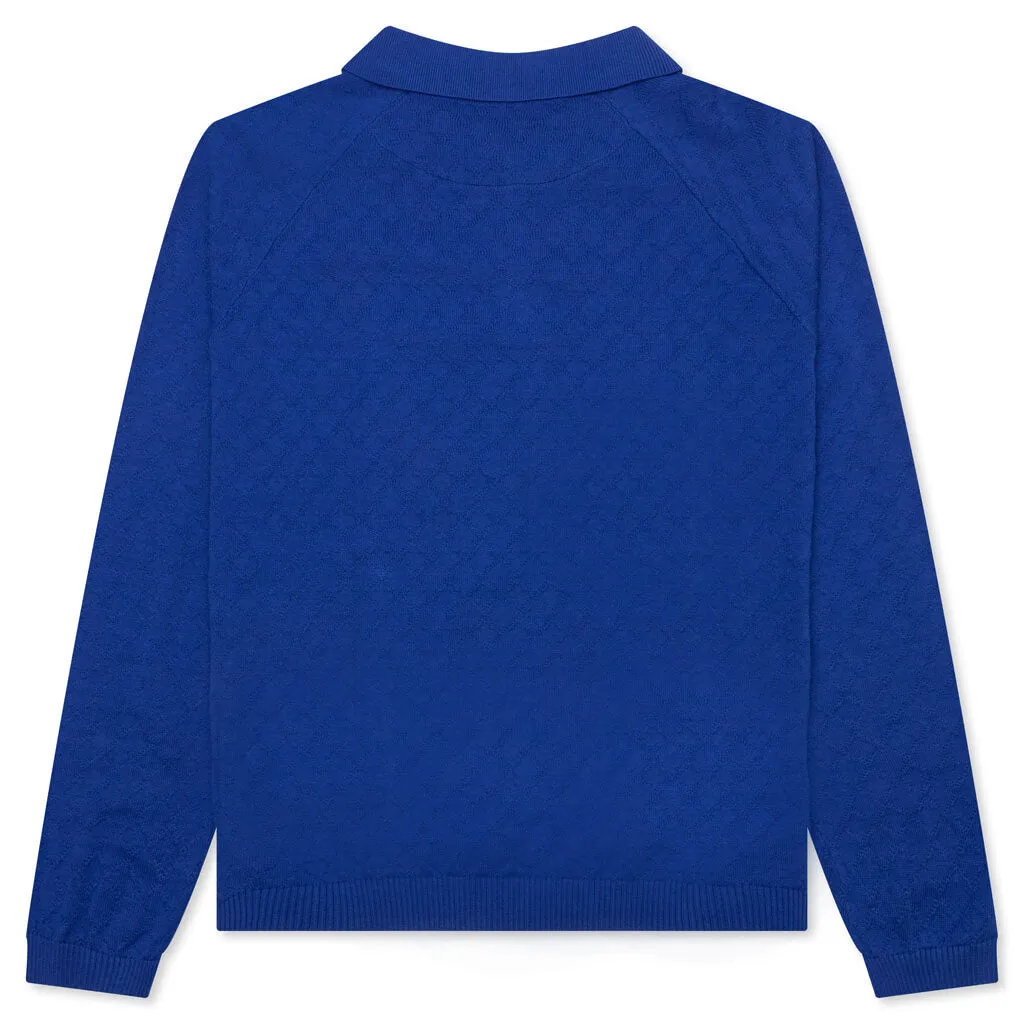 Hogan Pointelle Raglan Sleeve Sweater Polo - Indeevar Blue