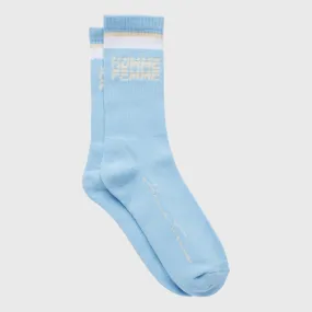 Homme Femme Double Stripe Socks In Baby Blue