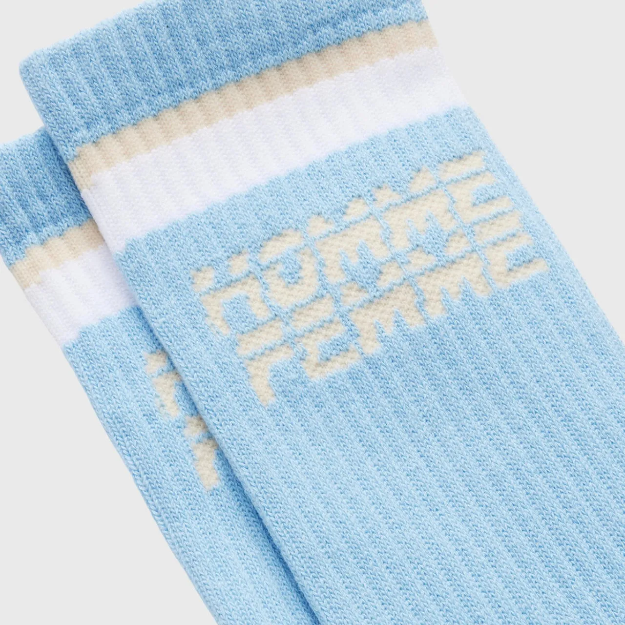 Homme Femme Double Stripe Socks In Baby Blue