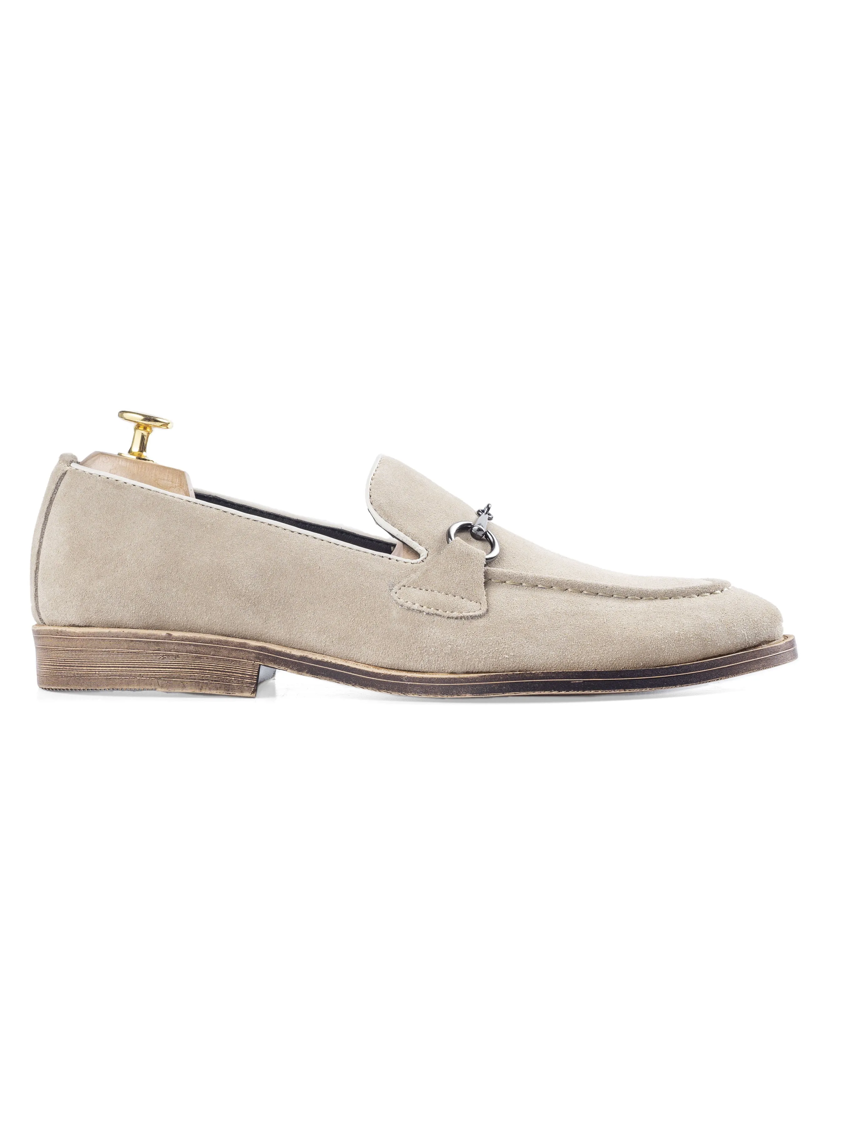 Horsebit Buckle Loafer - Beige Suede Leather (Flexi-Sole)