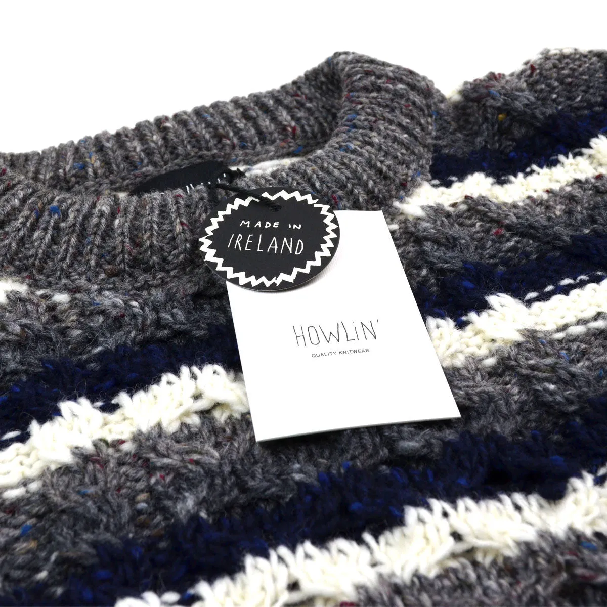 Howlin' - Moodyman Wool Sweater - Grey / Navy / Ecru Stripes