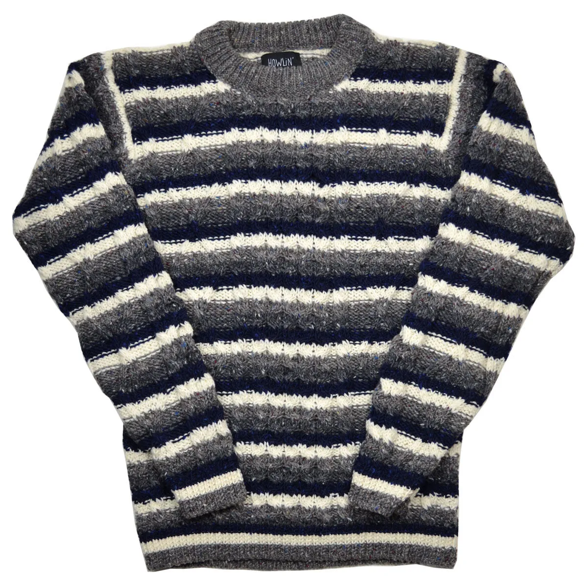 Howlin' - Moodyman Wool Sweater - Grey / Navy / Ecru Stripes