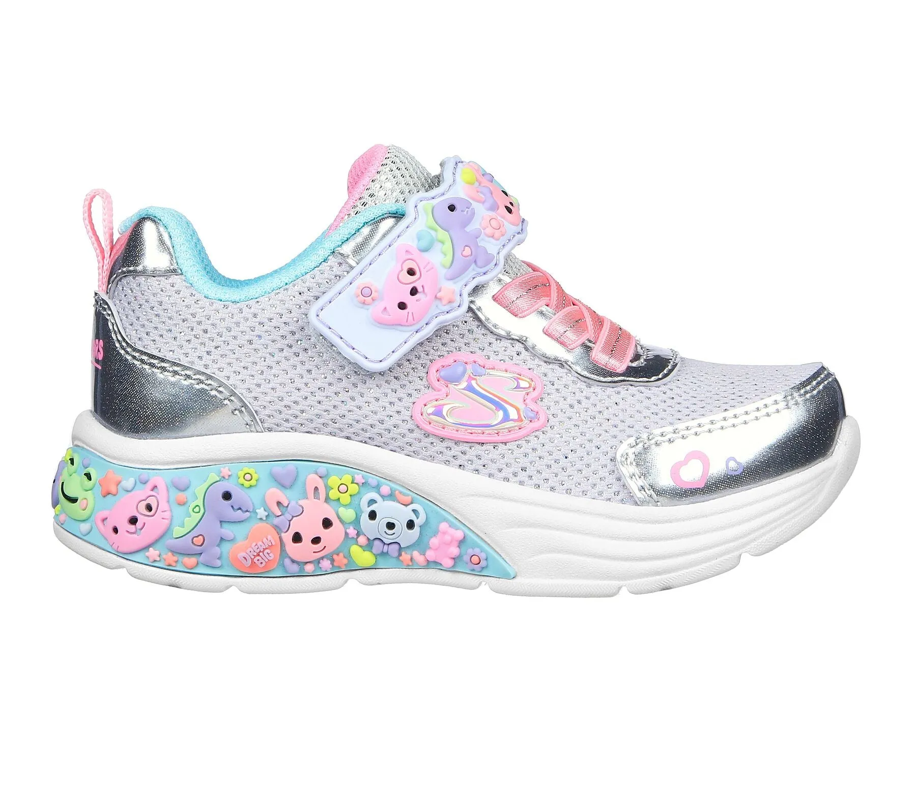 Infants Skechers Trainers Silver Strap My Dreamers 303155N SMLT