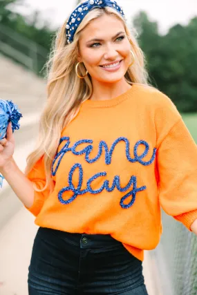 It's Game Day Orange/Navy Puff Sleeve Sweater