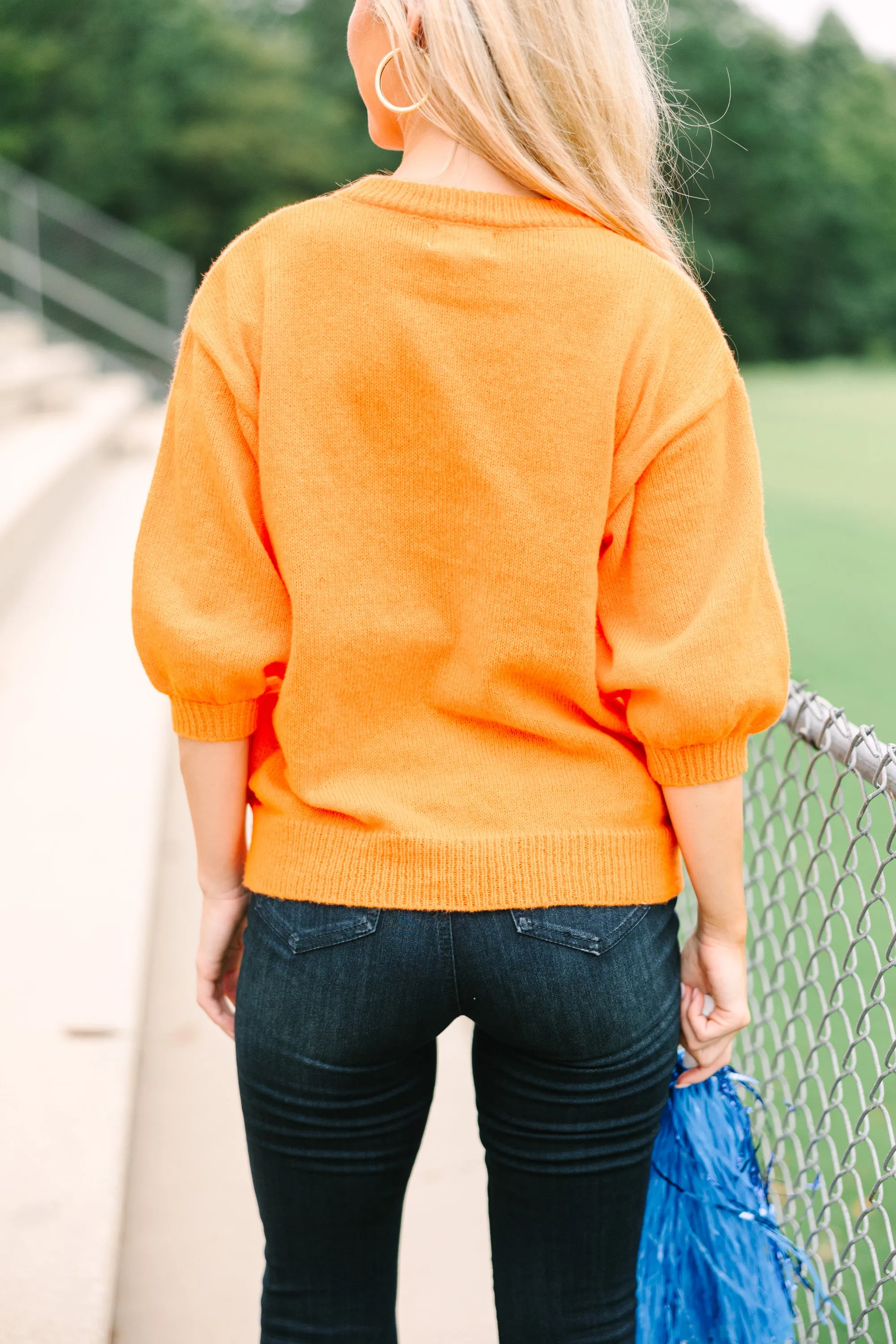 It's Game Day Orange/Navy Puff Sleeve Sweater