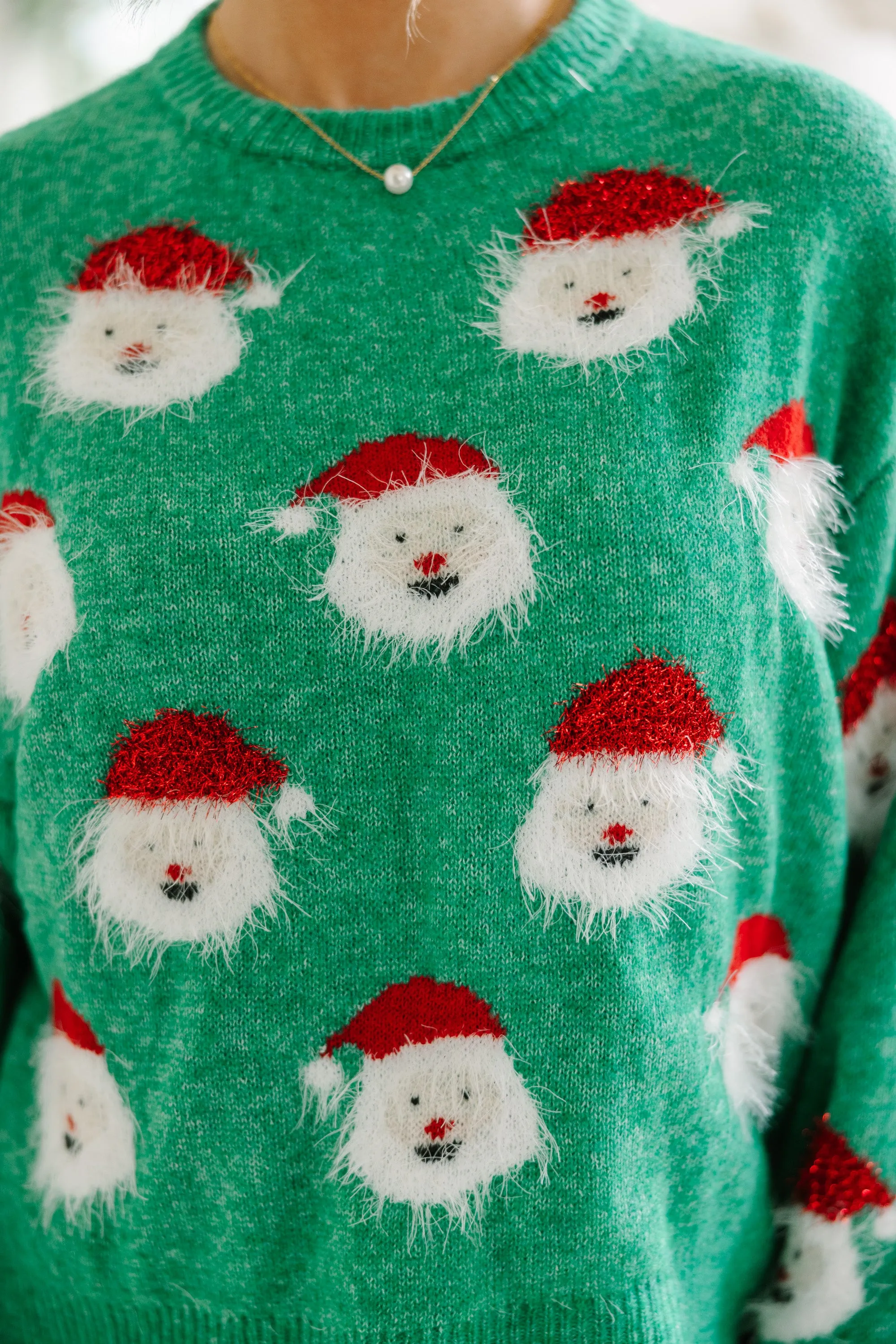 Jolly Good Fellow Green Santa Sweater